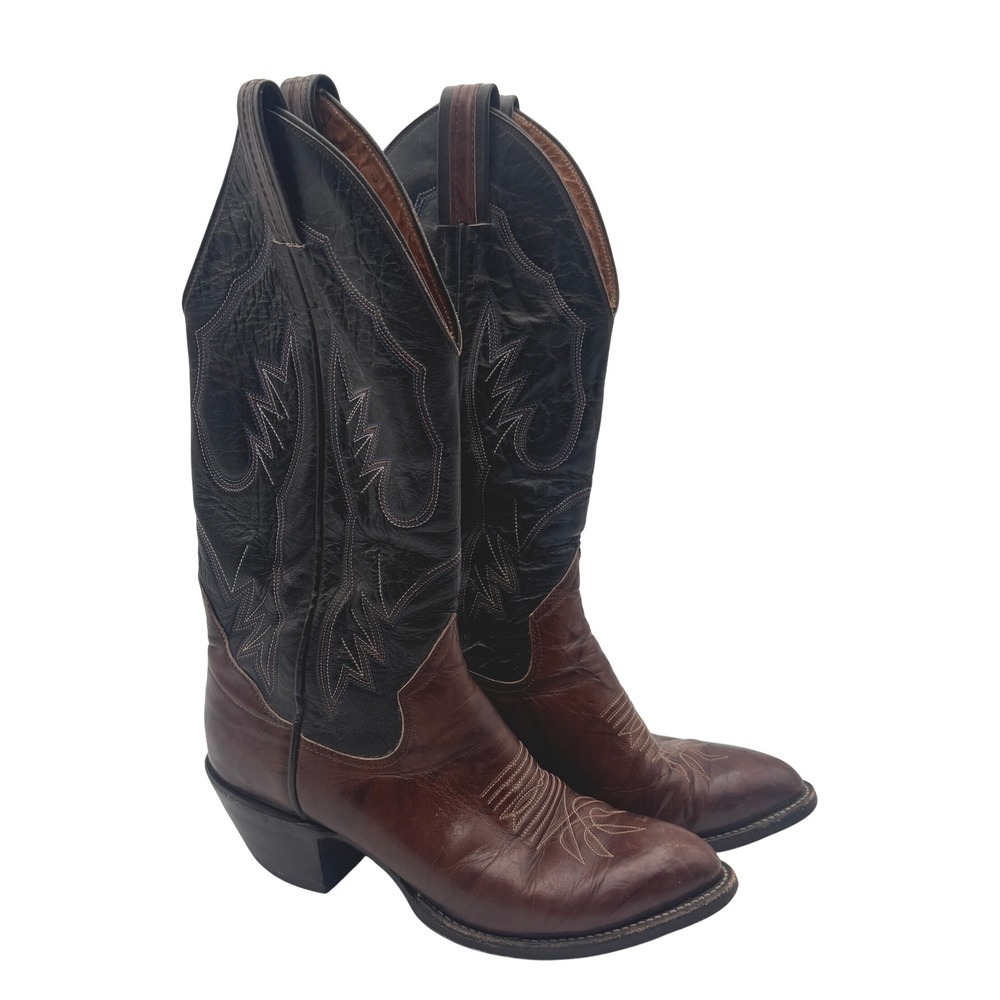 The Sanders Mens‎ 9.5 D Brown Black Leather Western Cowboy Boots 3309 Mexico